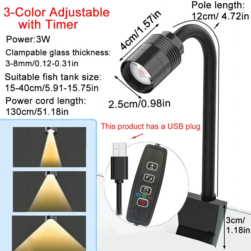 Aquarium Marine Lights - Lámpara LED USB de 3W para